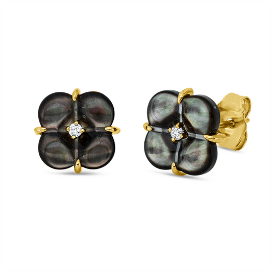 Ohrschmuck 18 kt GG, 2 Perlmutt weiß, 18 SW weiß 4,5 mm
