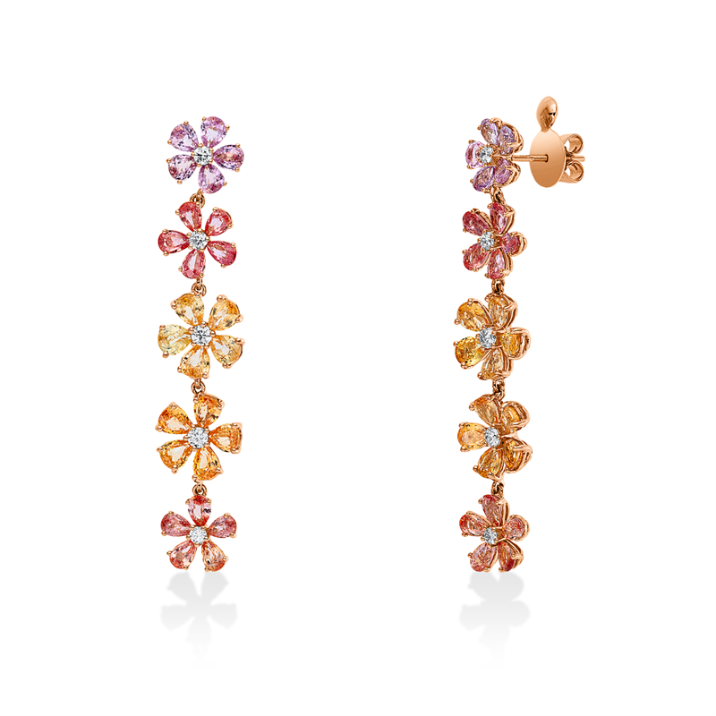 Ohrschmuck 18 kt GG, 10 Brill. 0,63 ct, TW-vsi/si, 50 Farbsteine 14,98 ct multicolor