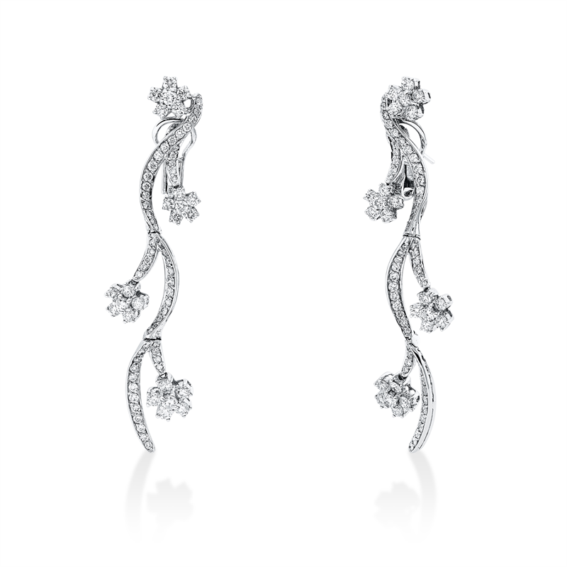Ohrschmuck 18 kt WG, 48 Brill. 3,23 ct, TW-vsi, 102 Brill. 1,62 ct, TW-vsi