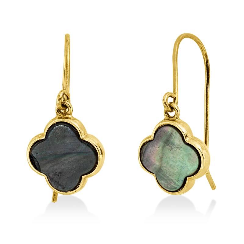 Ohrschmuck 18 kt GG, 2 Perlmutt schwarz 8mm