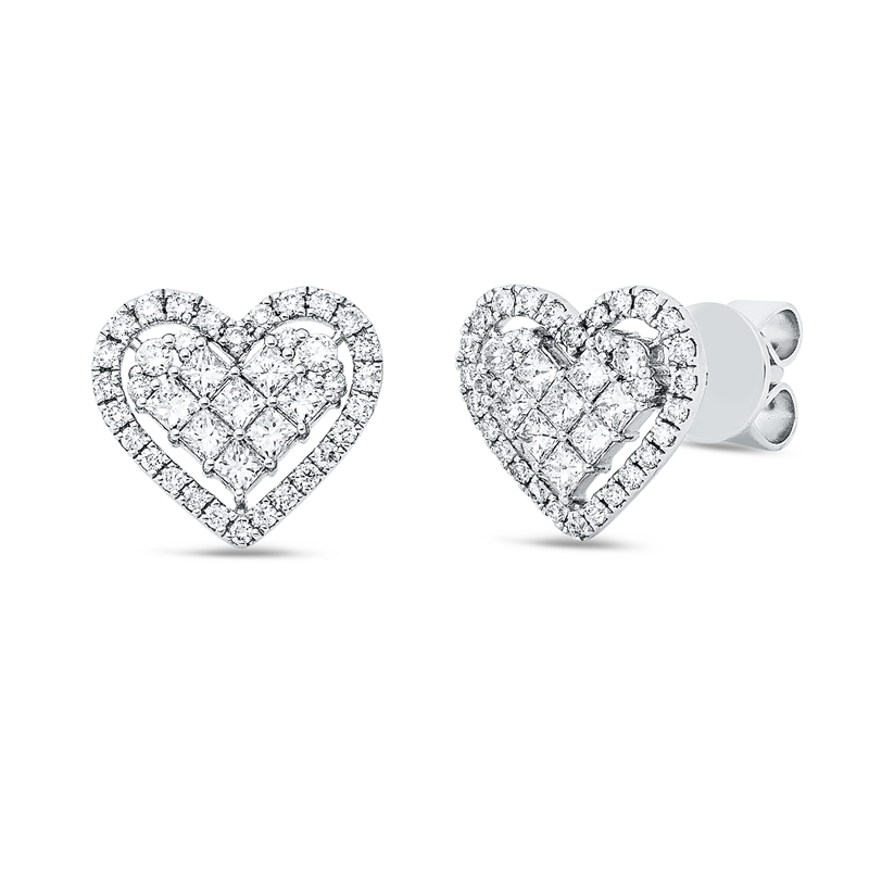 Ohrstecker 18 kt WG, 60 Brill. 0,19 ct, TW-pi, 4 Brill. 0,04 ct, TW-pi, 16 Princ. 0,30 ct, TW-si1