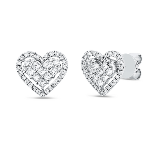 Ohrstecker 18 kt WG, 60 Brill. 0,19 ct, TW-pi, 4 Brill. 0,04 ct, TW-pi, 16 Princ. 0,30 ct, TW-si1