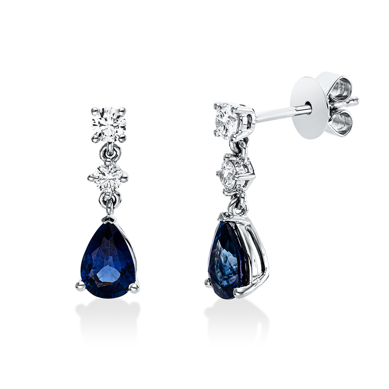Ohrschmuck 18 kt WG, 4 Brill. 0,27 ct, TW-si, 2 Saphire 1,26 ct blau