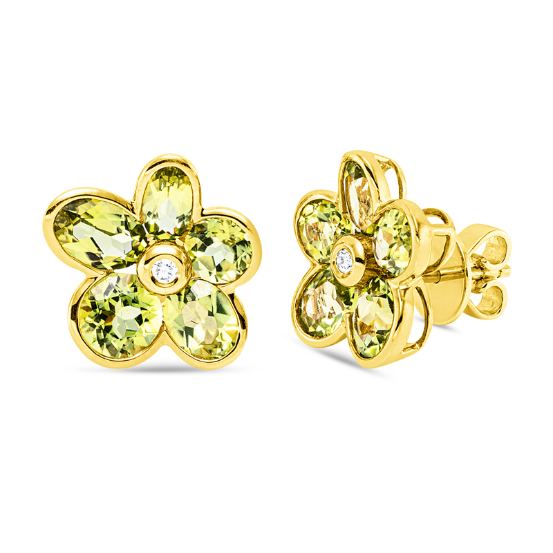 Ohrstecker 18 kt GG, 2 Brill. 0,04 ct, TW-si, 6 Peridot 2,30 ct, 4 Peridot 1,90 ct