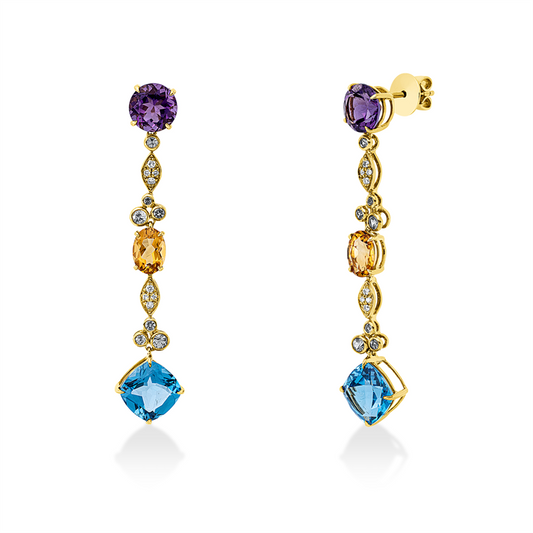 Ohrschmuck 18 kt GG,16 Br 0,09 ct,TW-si,2 Ci 1,40 ct,2 Am 1,90 ct lila,2 To 5,30 ct blau,14 Sa 0,58 ct pink