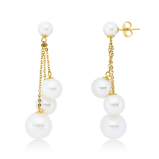 Ohrschmuck 18 kt GG, 4 ZP weiß 8 mm, 2 ZP weiß 5,5 mm, 2 ZP weiß 10,5 mm