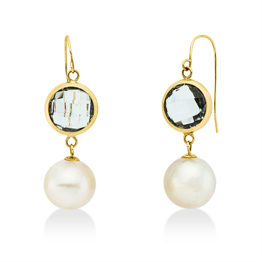 Ohrhänger 14 kt GG, 2 Amethyste 7,00 ct grün, 2 SS weiß 10 mm