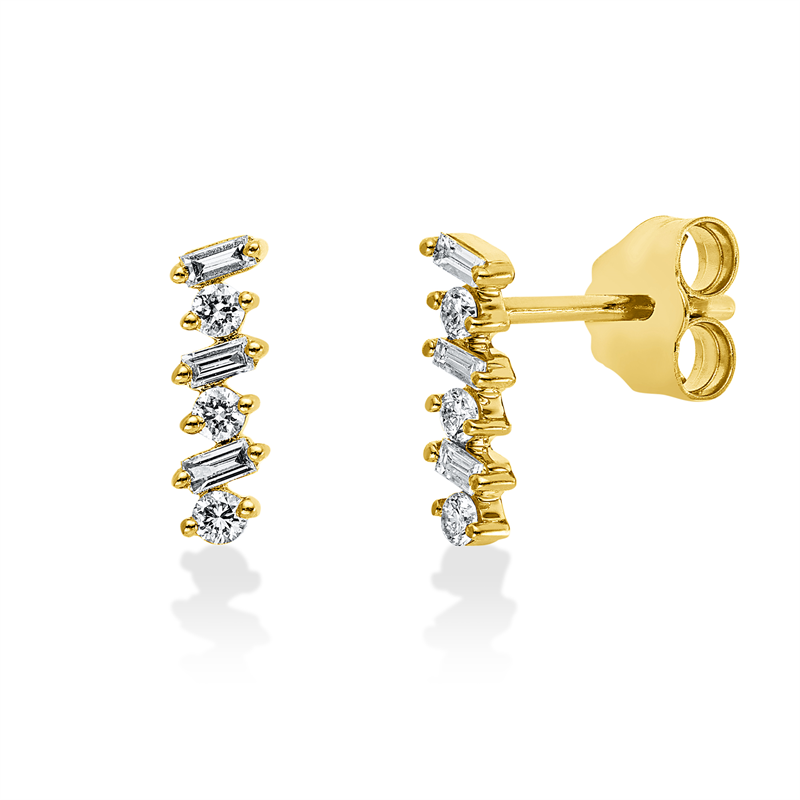 Ohrschmuck 18 kt GG, 6 Bag. 0,10 ct, TW-si, 6 Brill. 0,11 ct, TW-si