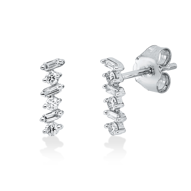 Ohrschmuck 18 kt WG, 6 Bag. 0,09 ct, TW-si, 6 Brill. 0,10 ct, TW-si