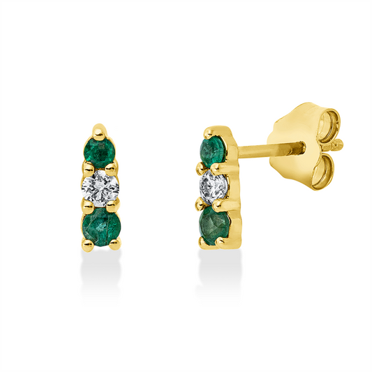 Ohrstecker 18 kt GG, 2 Brill. 0,11 ct, TW-si, 4 Smaragde 0,19 ct grün