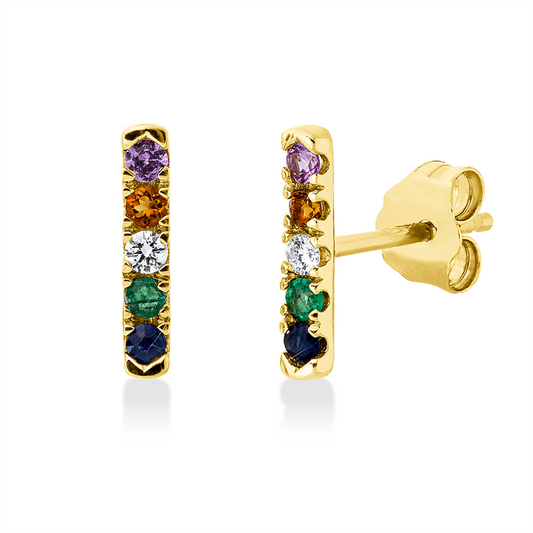 Ohrstecker 18k GG, 2 Brill. 0,05ct, TW-si, 2 Sa 0,06ct blau, 2 Sm 0,05ct, 2 Citrin 0,05ct, 2 Sa 0,07ct pink