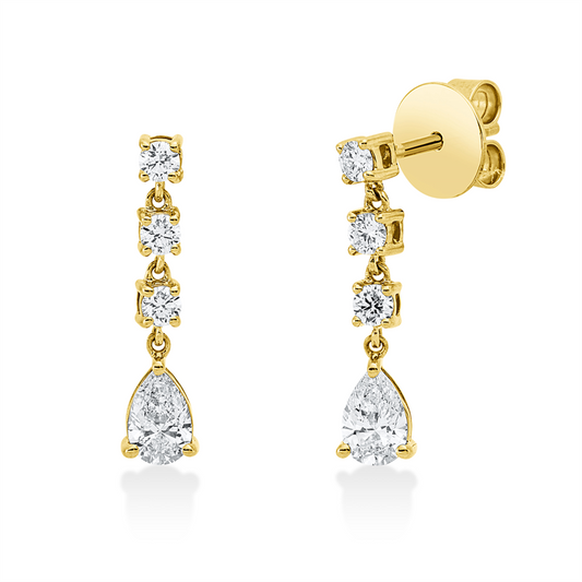 Ohrschmuck 18 kt GG, 2 Tropfen 0,61 ct, TW-si, 6 Brill. 0,32 ct, TW-si