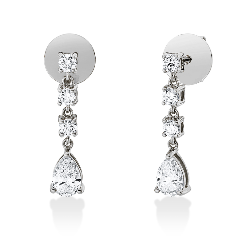 Ohrschmuck 18 kt WG, 2 Tropfen 0,60 ct, TW-si, 6 Brill. 0,31 ct, TW-si