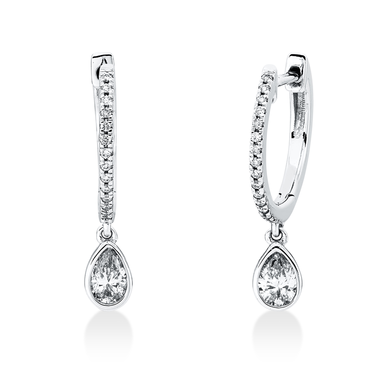 Ohrschmuck 18 kt WG, 32 Brill. 0,08 ct, TW-si, 2 Tropfen 0,38 ct, TW-si