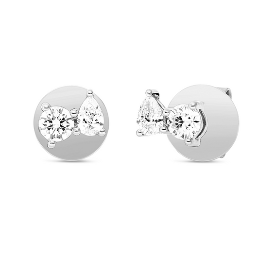 Ohrstecker 18 kt WG, 2 Tropfen 0,16 ct, TW-si, 2 Brill. 0,24 ct, TW-si
