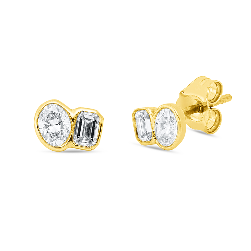Ohrstecker 18 kt GG, 2 Sm.schliff 0,20 ct, TW-si, 2 Oval 0,30 ct, TW-si