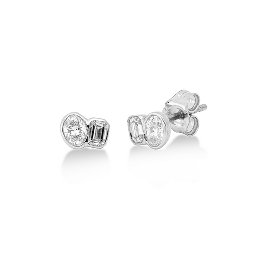 Ohrstecker 18 kt WG, 2 Sm.schliff 0,20 ct, TW-si, 2 Oval 0,29 ct, TW-si