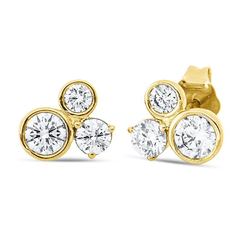 Ohrstecker 18 kt GG, 2 Brill. 0,25 ct, TW-si, 2 Brill. 0,12 ct, TW-si, 2 Brill. 0,37 ct, TW-si