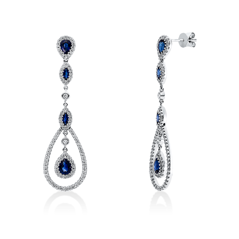 Ohrschmuck 18ktWG, 204 Brill.1,10 ct, TW-si, 2 Saphire 0,56ct, 2 Saphire 0,79ct,4 Saphire 0,40ct blau