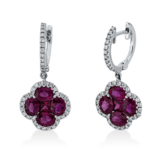 Ohrschmuck 18 kt WG, 80 Brill. 0,35 ct, TW-si, 10 Rubine 2,90 ct rot