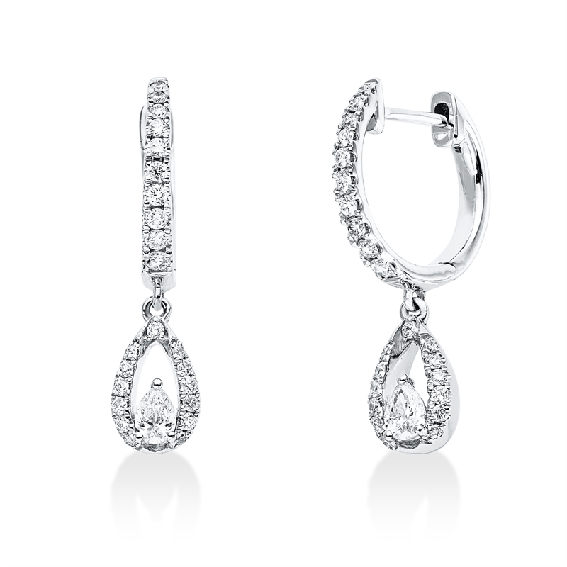 Ohrschmuck 14 kt WG, 2 Tropfen 0,17 ct, TW-si, 46 Brill. 0,29 ct, W-si
