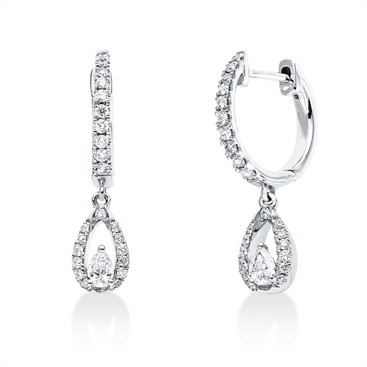 Ohrschmuck 14 kt WG, 2 Tropfen 0,17 ct, TW-si, 46 Brill. 0,29 ct, W-si
