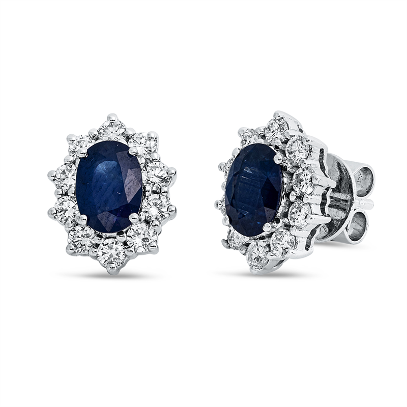 Ohrstecker 18 kt WG, 20 Brill. 0,85 ct, TW-vsi, 2 Saphire 2,24 ct blau