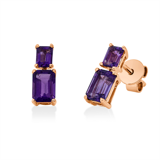 Ohrschmuck 18 kt RG, 2 Amethyste 1,10 ct lila, 2 Amethyste 0,40 ct lila
