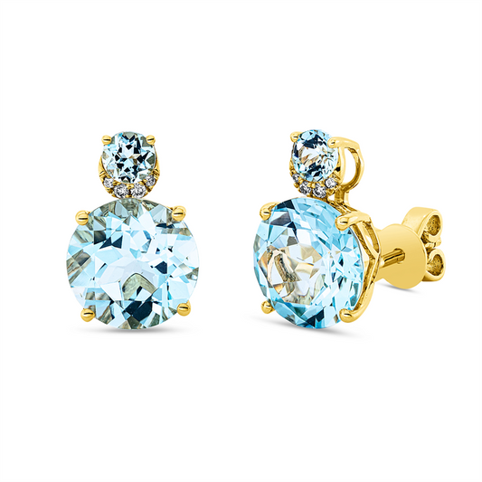 Ohrstecker 18 kt GG, 8 Brill. 0,04 ct, TW-si, 2 Topase 6,40 ct sky blue, 2 Topase 0,40 ct sky blue