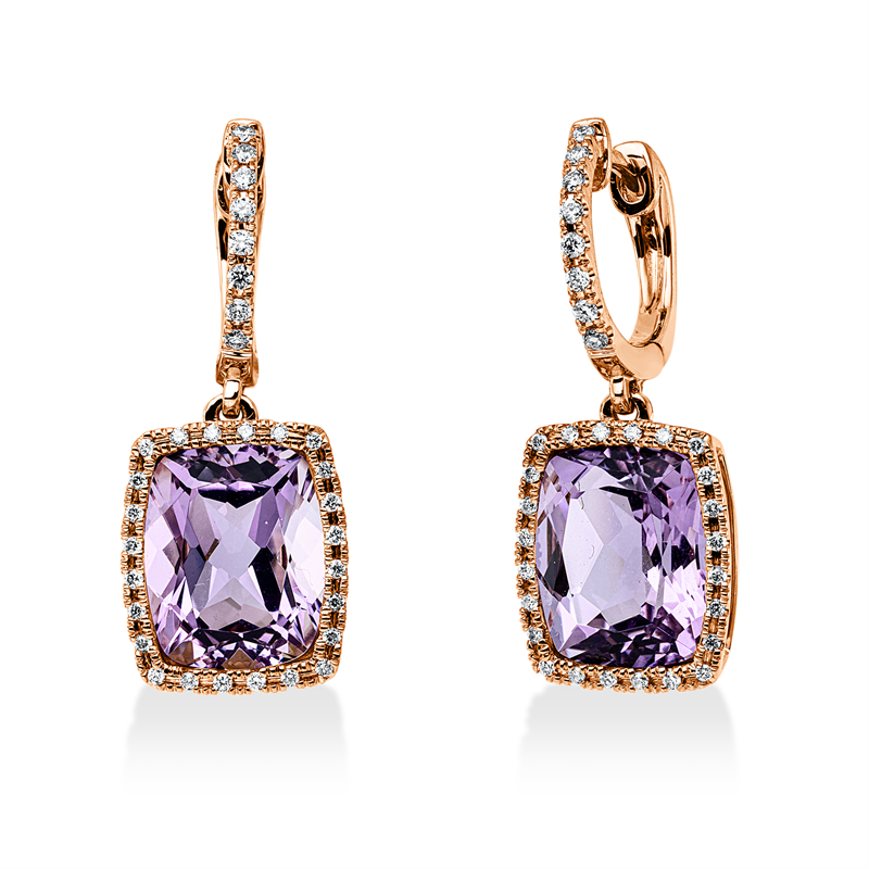 Ohrschmuck 18 kt RG, 64 Brill. 0,26 ct, TW-si, 2 Amethyste 6,30 ct pink