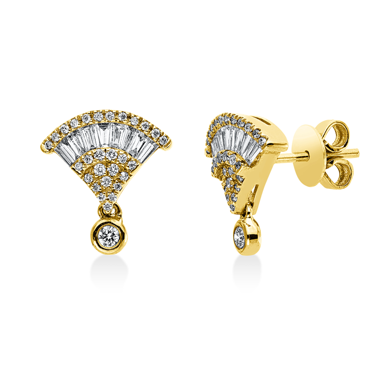 Ohrschmuck 18 kt GG, 58 Brill. 0,22 ct, TW-si, 24 Trap. 0,36 ct, TW-si