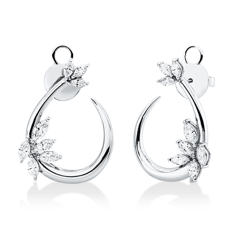 Ohrschmuck 18 kt WG, 6 Nav. 0,33 ct, F-si, 2 Nav. 0,30 ct, F-si, 8 Nav. 0,88 ct, F-si