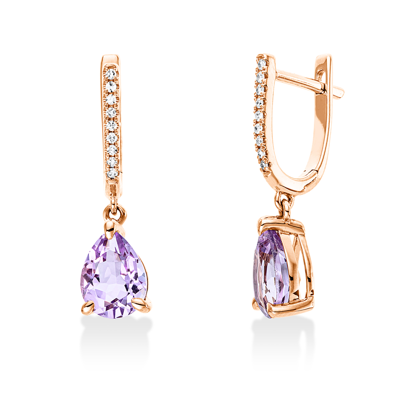 Ohrschmuck 18 kt RG, 18 Dia. 0,06 ct, TW-si, 2 Amethyste 2,08 ct pink