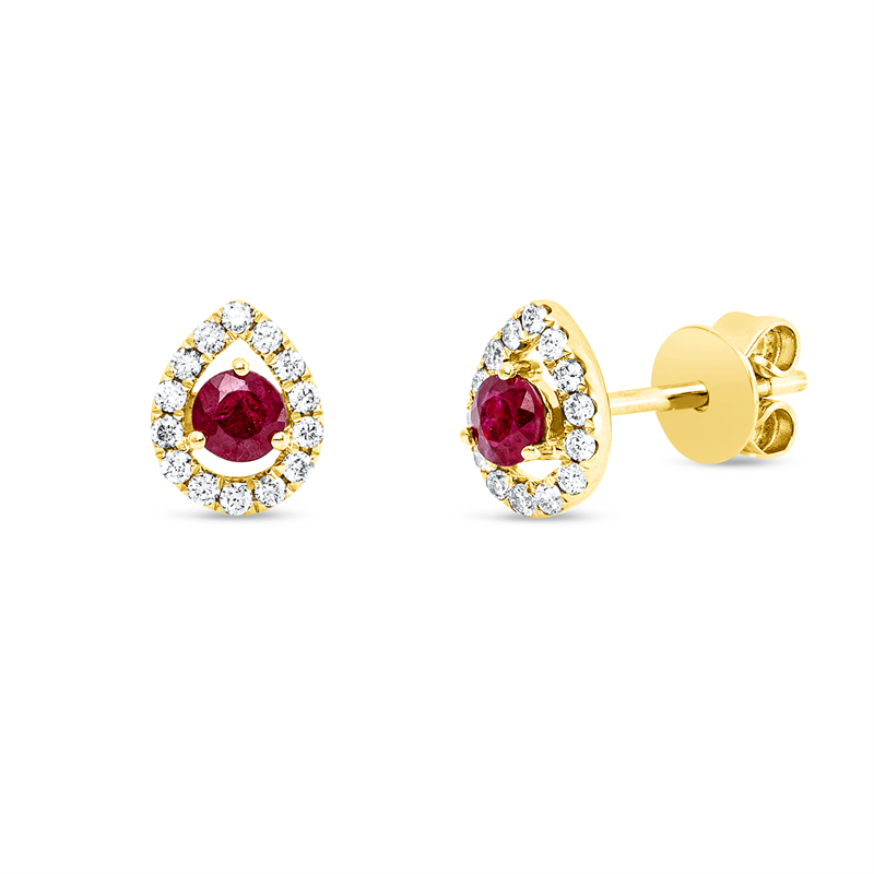 Ohrstecker 18 kt GG, 28 Brill. 0,15 ct, W-si, 2 Rubine 0,25 ct rot