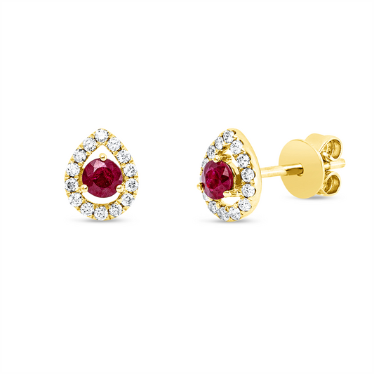 Ohrstecker 18 kt GG, 28 Brill. 0,15 ct, W-si, 2 Rubine 0,25 ct rot