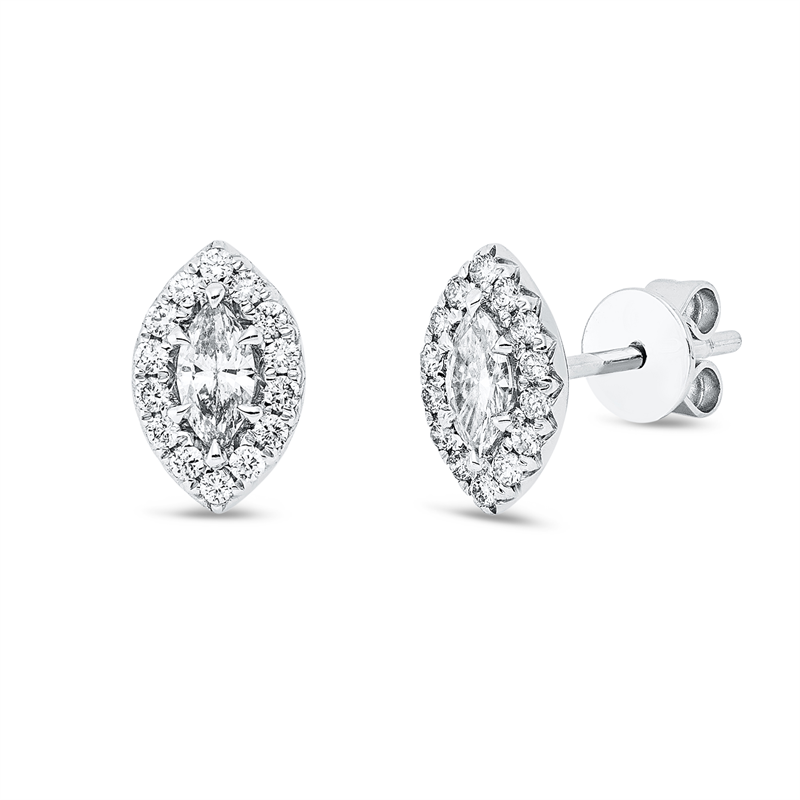 Ohrstecker 18 kt WG, 2 Nav. 0,25 ct, TW-si, 28 Brill. 0,18 ct, W-si