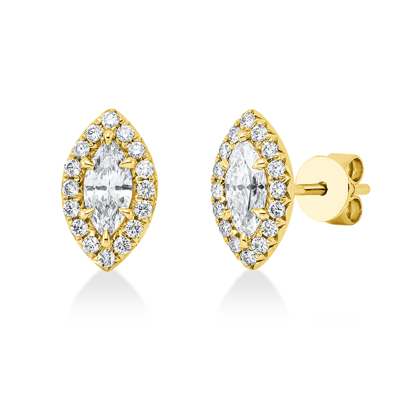 Ohrstecker 18 kt GG, 2 Nav. 0,52 ct, TW-si, 32 Brill. 0,24 ct, W-si