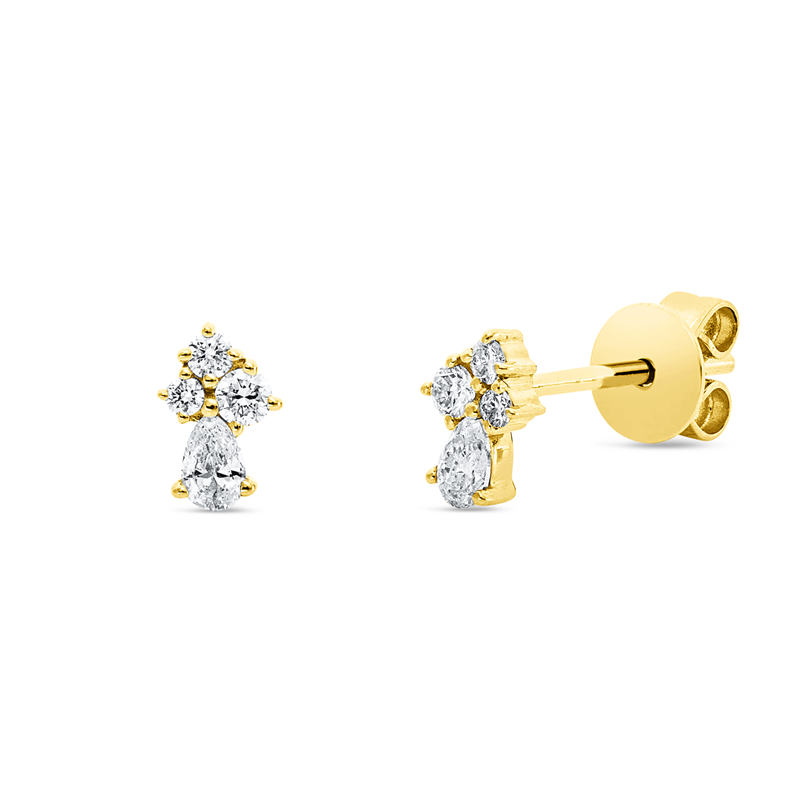 Ohrstecker 18 kt GG, 2 Tropfen 0,11 ct, TW-si, 6 Brill. 0,09 ct, W-si