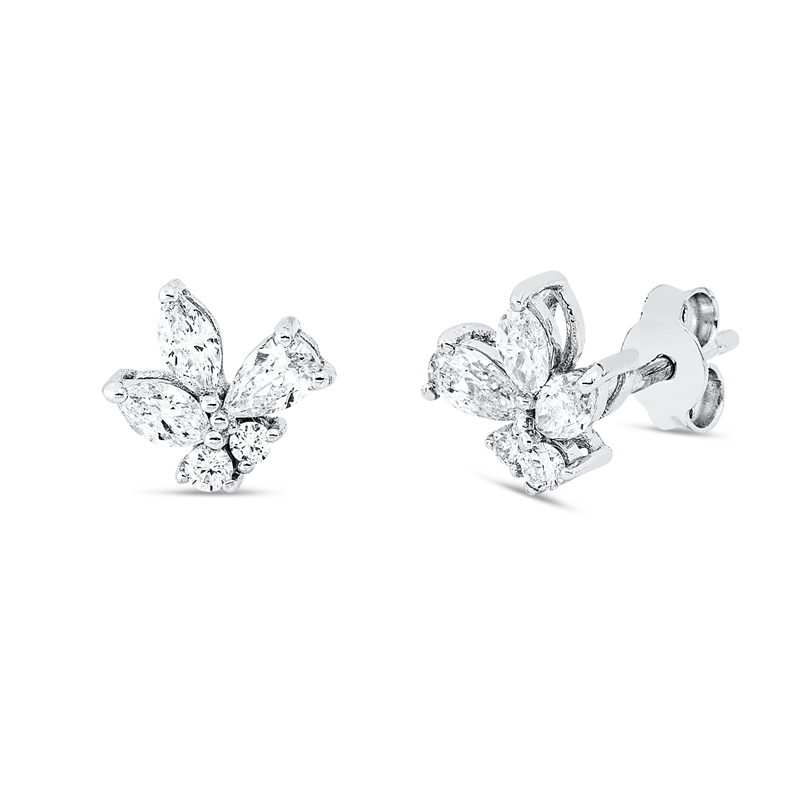 Ohrstecker 14 kt WG, 4 Nav. 0,30 ct, F-vsi, 2 Tropfen 0,20 ct, F-vsi, 4 Brill. 0,08 ct, F-si