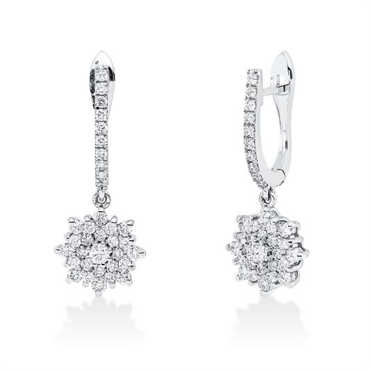 Ohrschmuck 18 kt WG, 2 Brill. 0,10 ct, F-si, 68 Brill. 0,91 ct, F-si