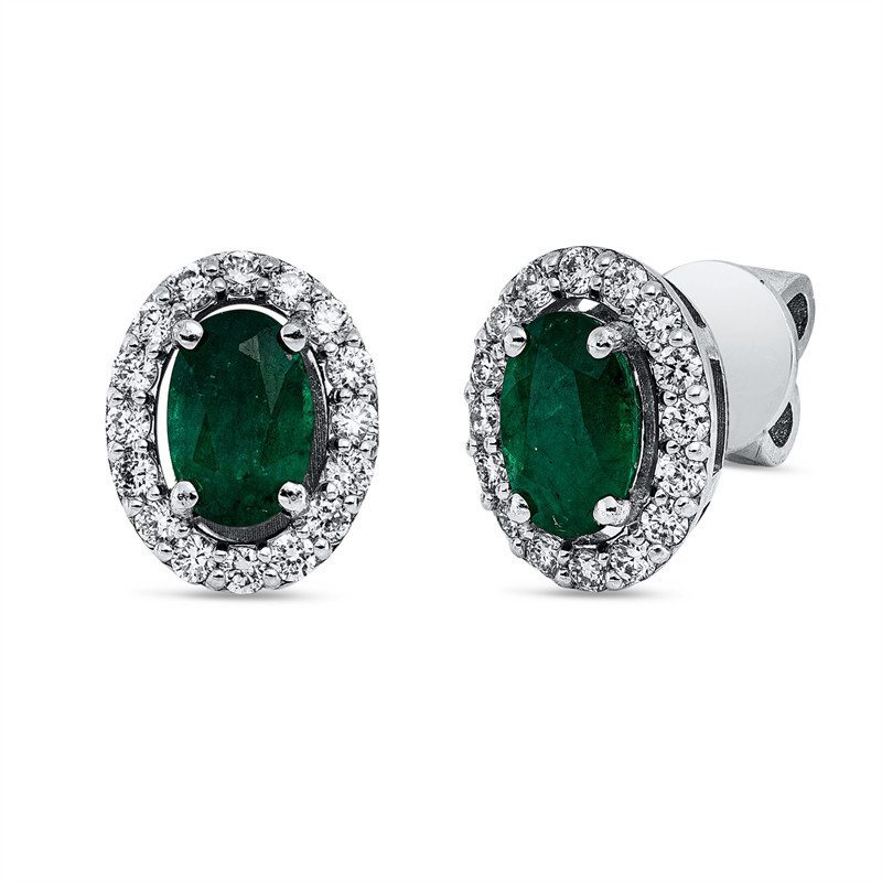 Ohrstecker 18 kt WG, 32 Brill. 0,32 ct, F-si, 2 Smaragde 0,98 ct grün