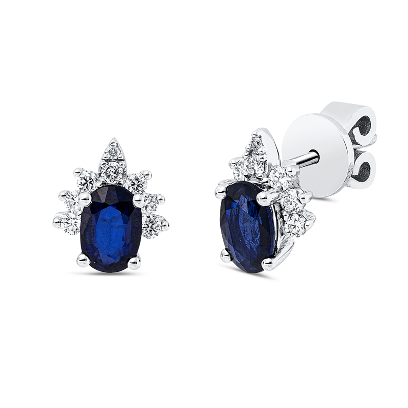 Ohrstecker 18 kt WG, 14 Brill. 0,24 ct, F-si, 2 Brill. 0,01 ct, F-si, 2 Saphire 1,20 ct blau
