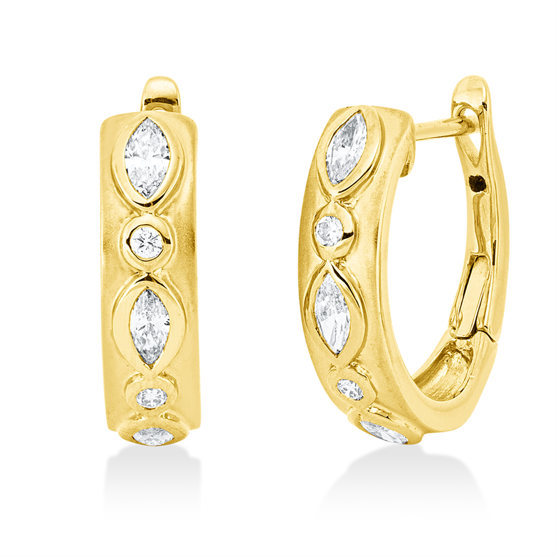 Creolen 18 kt GG, mattiert, 6 Nav. 0,50 ct, TW-si, 4 Brill. 0,08 ct, TW-si