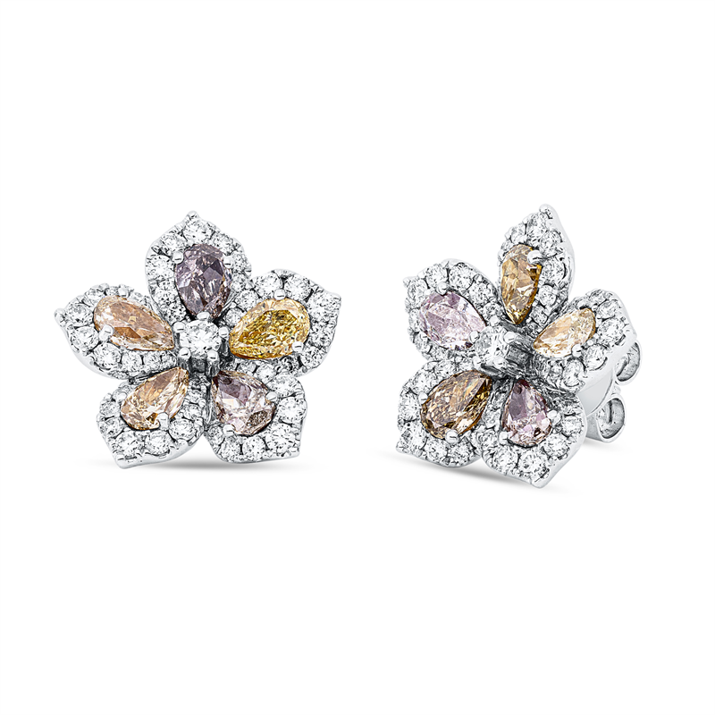 Ohrstecker 18 kt WG, 92 Brill. 1,31 ct, TW-si, 10 Tropfen 3,16 ct, fancy