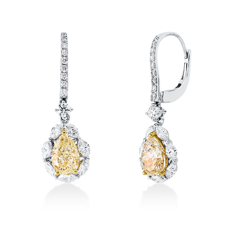 Ohrschmuck 18 kt W+G,2x GIA,14 Nav 0,70 ct,TW-si,1 Tro 1,00 ct,gelb-si2,1 Tro 1,00 ct,gelb-vs1,20 Br 0,24 ct,TW-si