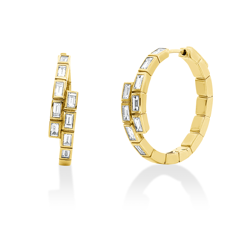 Creolen 18 kt GG, 18 Bag. 1,64 ct, TW-vsi