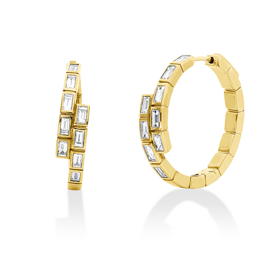 Creolen 18 kt GG, 18 Bag. 1,64 ct, TW-vsi