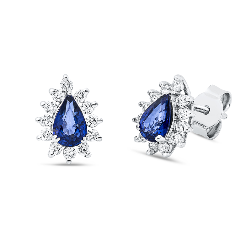 Ohrstecker 18 kt WG, 24 Brill. 0,44 ct, F-si, 2 Saphire 0,82 ct blau