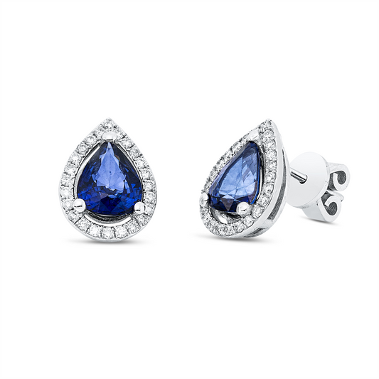 Ohrstecker 18 kt WG, 48 Brill. 0,28 ct, F-si, 2 Saphire 2,25 ct blau