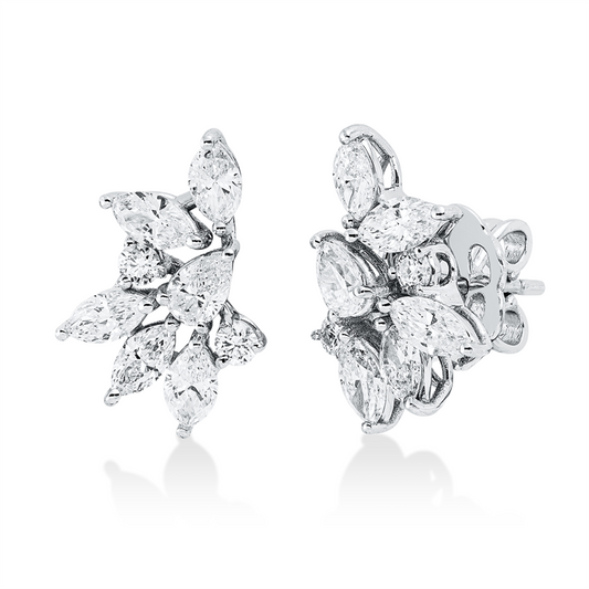 Ohrstecker 18 kt WG, 10 Nav. 1,62 ct, F-vsi, 2 Tropfen 0,36 ct, F-vsi, 4 Brill. 0,21 ct, F-si
